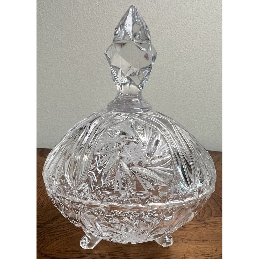 Royal Shell Collection Leaded Cut Glass Crystal Candy Dish w/ Lid Vintage